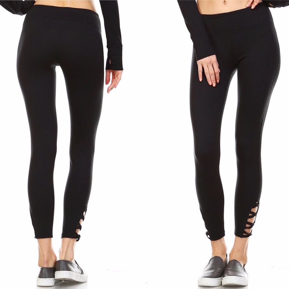 Black Strappy Yoga Pants Criss Cross CLEARANCE 006 - Picture 3 of 8