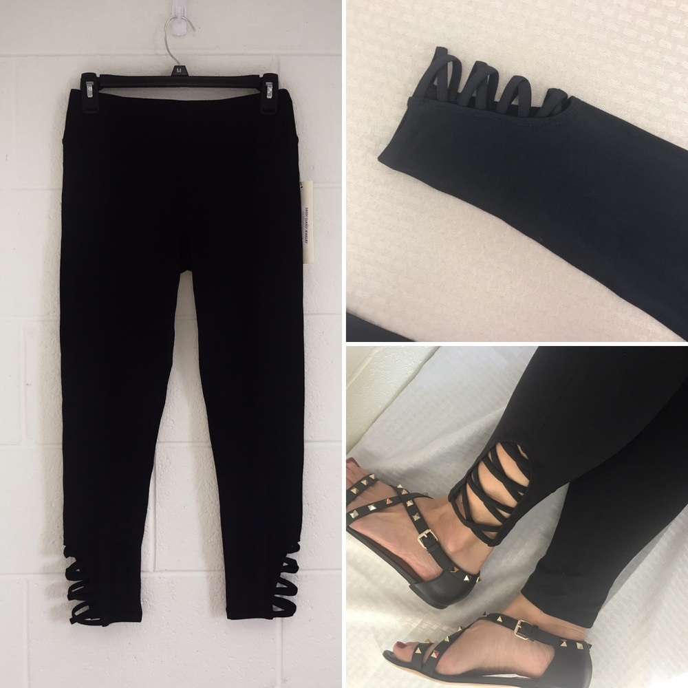 Black Strappy Yoga Pants Criss Cross CLEARANCE 006 - Picture 7 of 8
