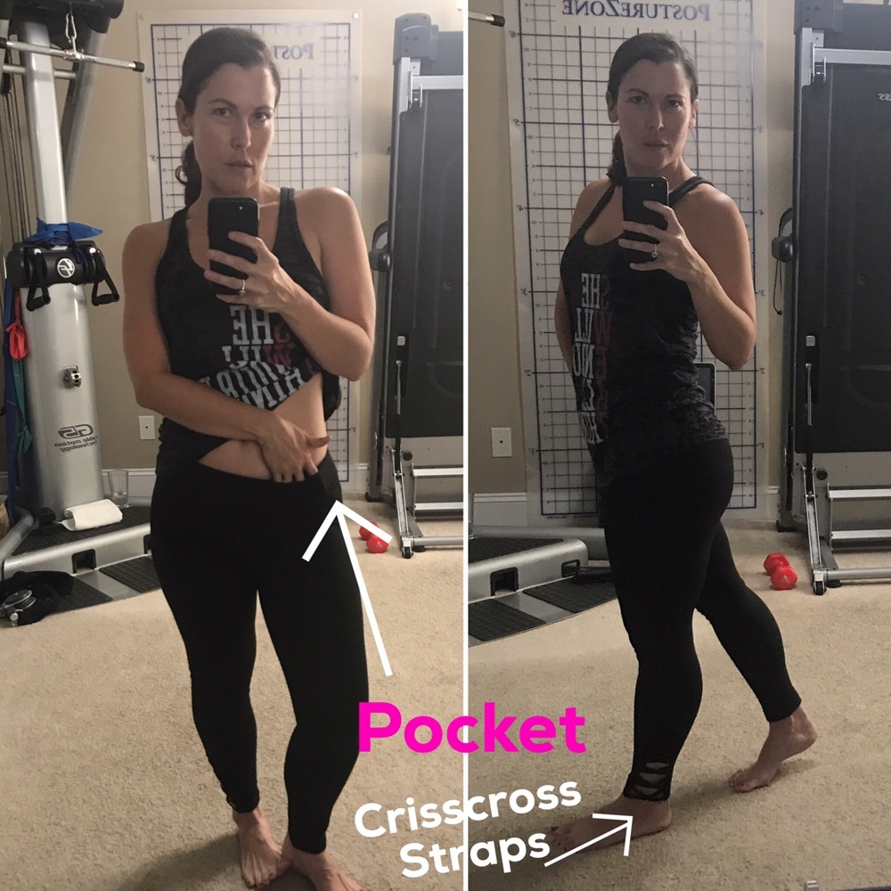Black Strappy Yoga Pants Criss Cross CLEARANCE 006 - Picture 4 of 8