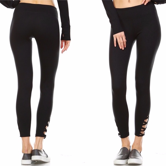 Black Strappy Yoga Pants Criss Cross CLEARANCE 006 - Picture 3 of 8