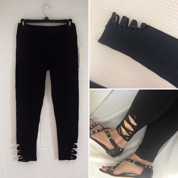 Black Strappy Yoga Pants Criss Cross CLEARANCE 006 - Picture 7 of 8