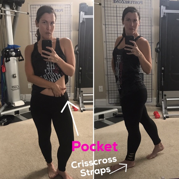 Black Strappy Yoga Pants Criss Cross CLEARANCE 006 - Picture 4 of 8