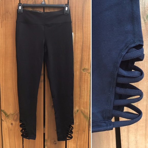 Black Strappy Yoga Pants Criss Cross CLEARANCE 006 - Picture 5 of 8