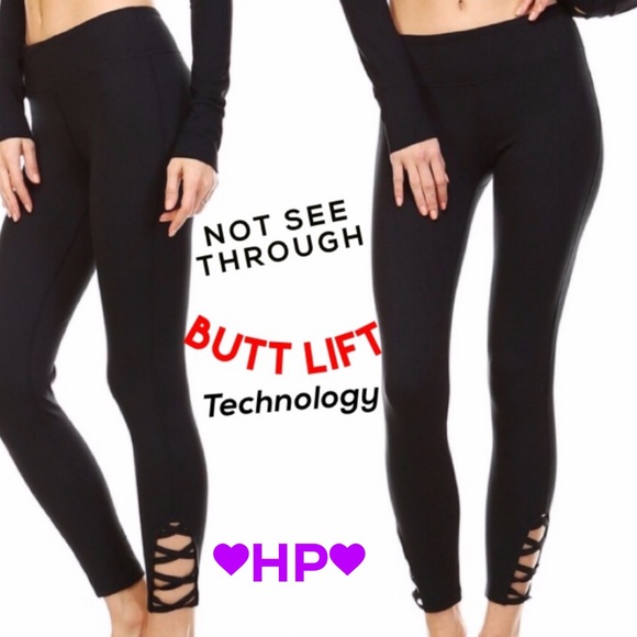 Black Strappy Yoga Pants Criss Cross CLEARANCE 006 - Picture 2 of 8