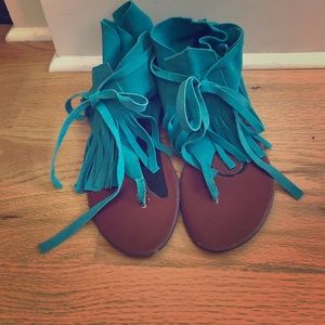 Blue fringe sandals