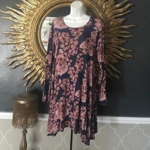 Blue floral long sleeve tunic /mini dress