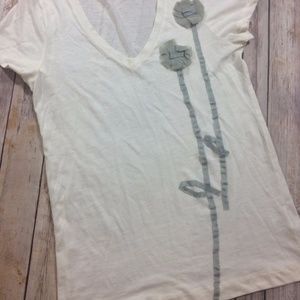 J. Crew Cotton Tshirt with 3D Gray Flowers Medium