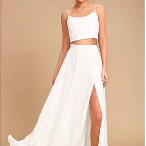 Lulus "Thoughts of you" two-piece white maxi dress