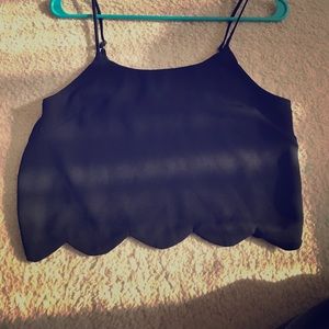 Black scalloped crop top