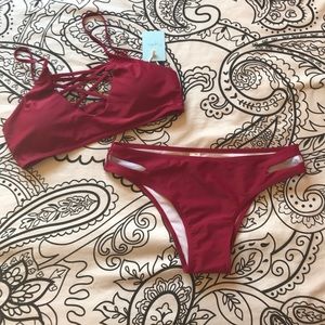Maroon strappy bikini