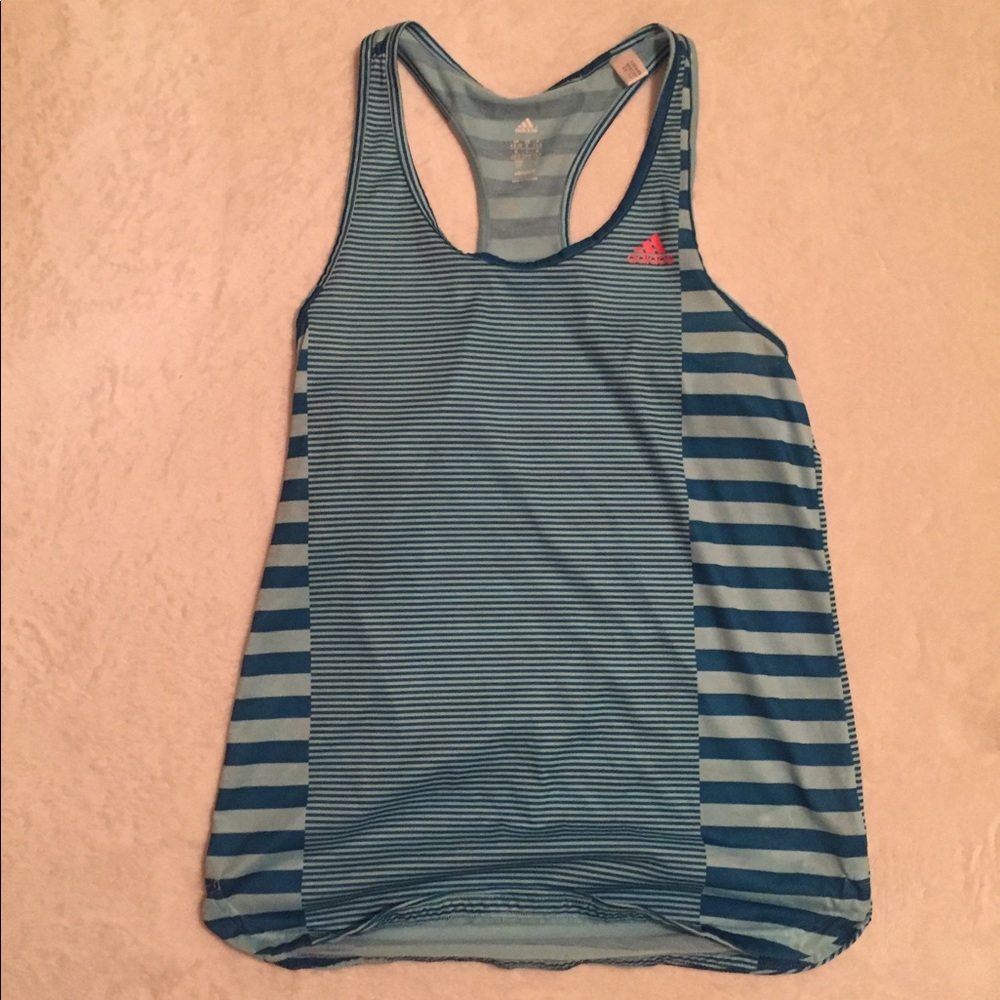 Blue striped adidas workout tank top