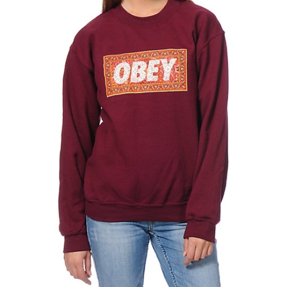 Authentic Obey maroon crew neck sweatshirt