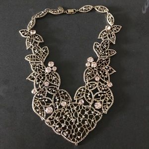 Ann Taylor crystal and gold lace necklace
