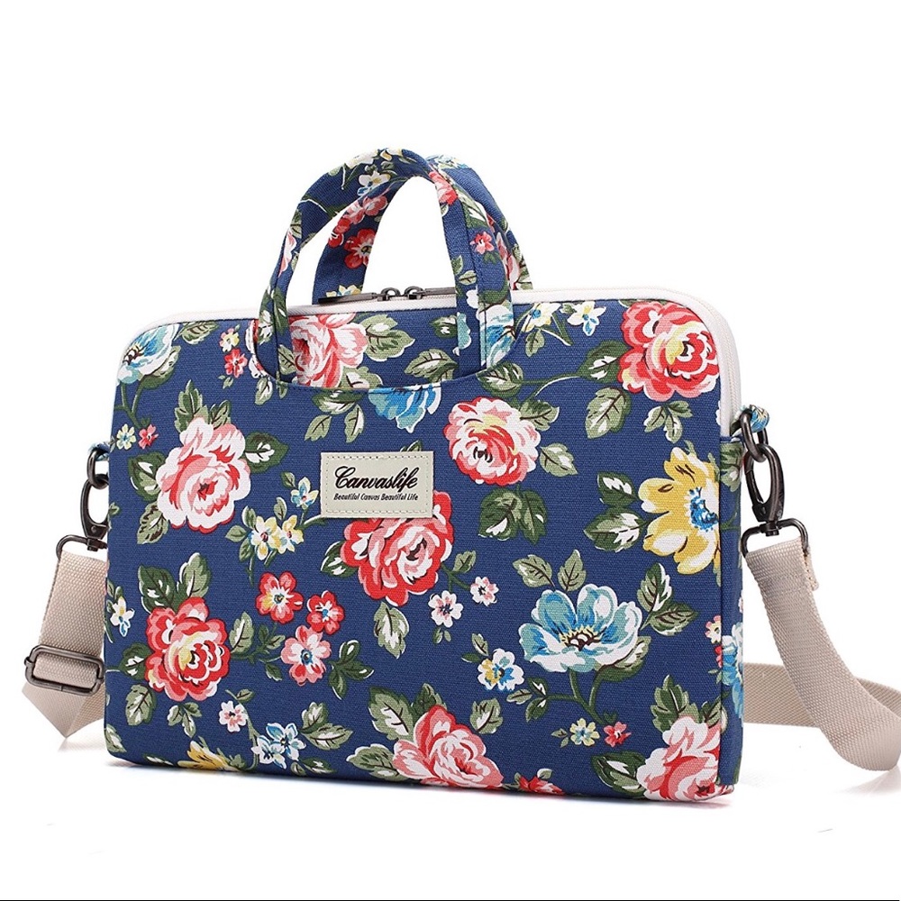 Canvaslife Rose Patten Canvas Laptop Shoulder Bag