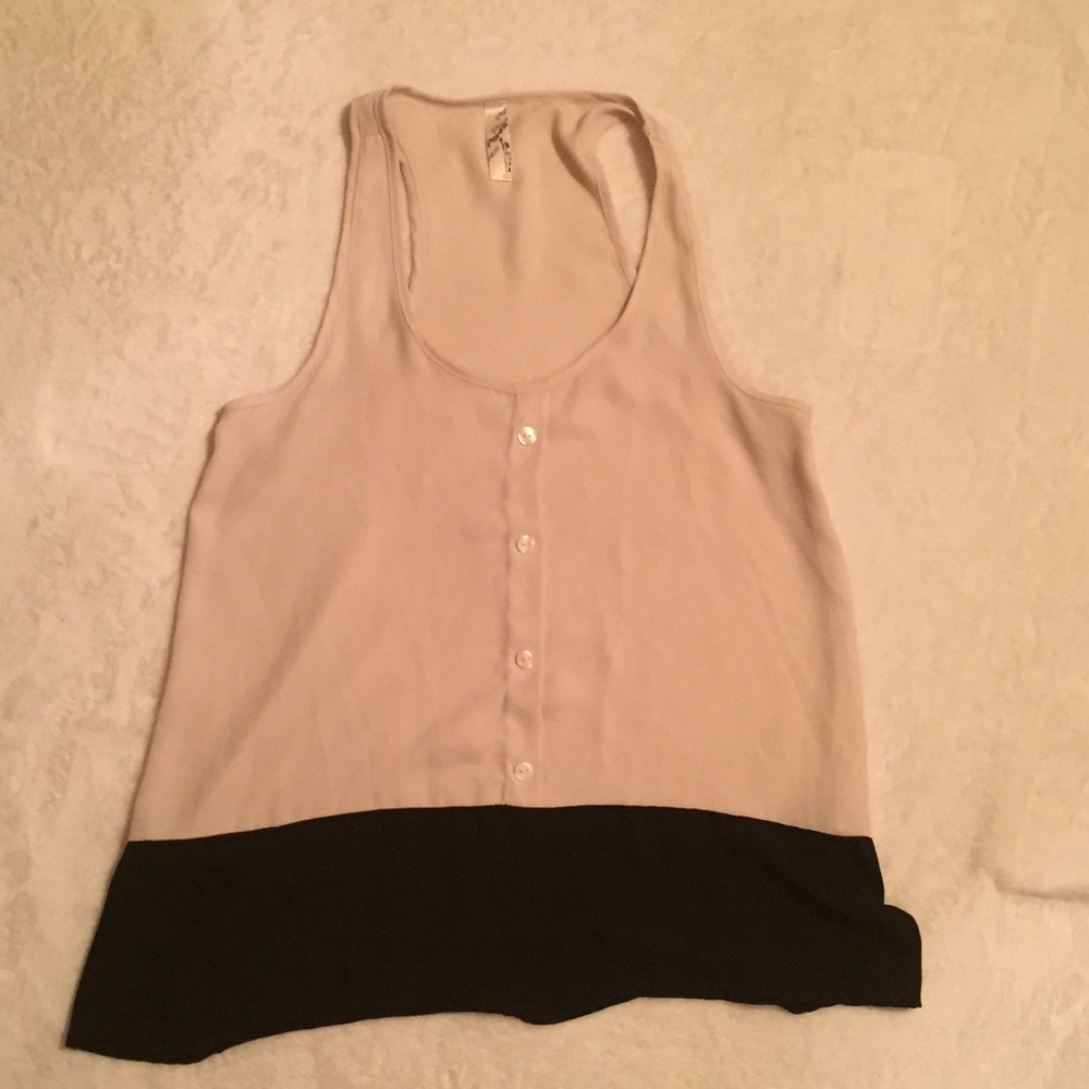 Cream and black color block tank top