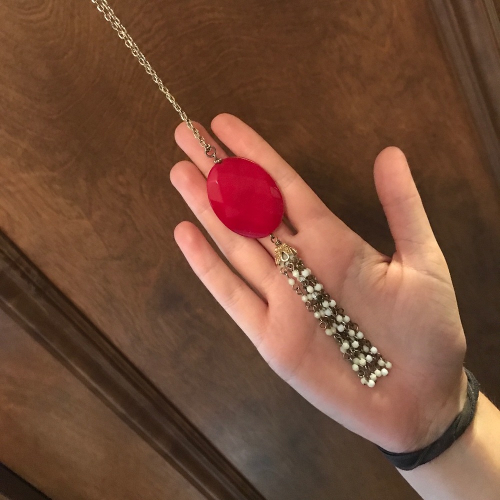 Red tassel long necklace