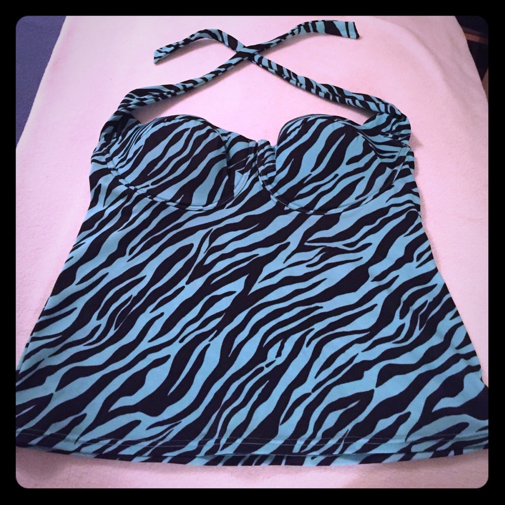 38 C VS teal and black tankini top with neck tie