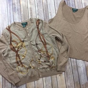 Ralph Lauren Silk Cashmere Chain Link Top Cardigan