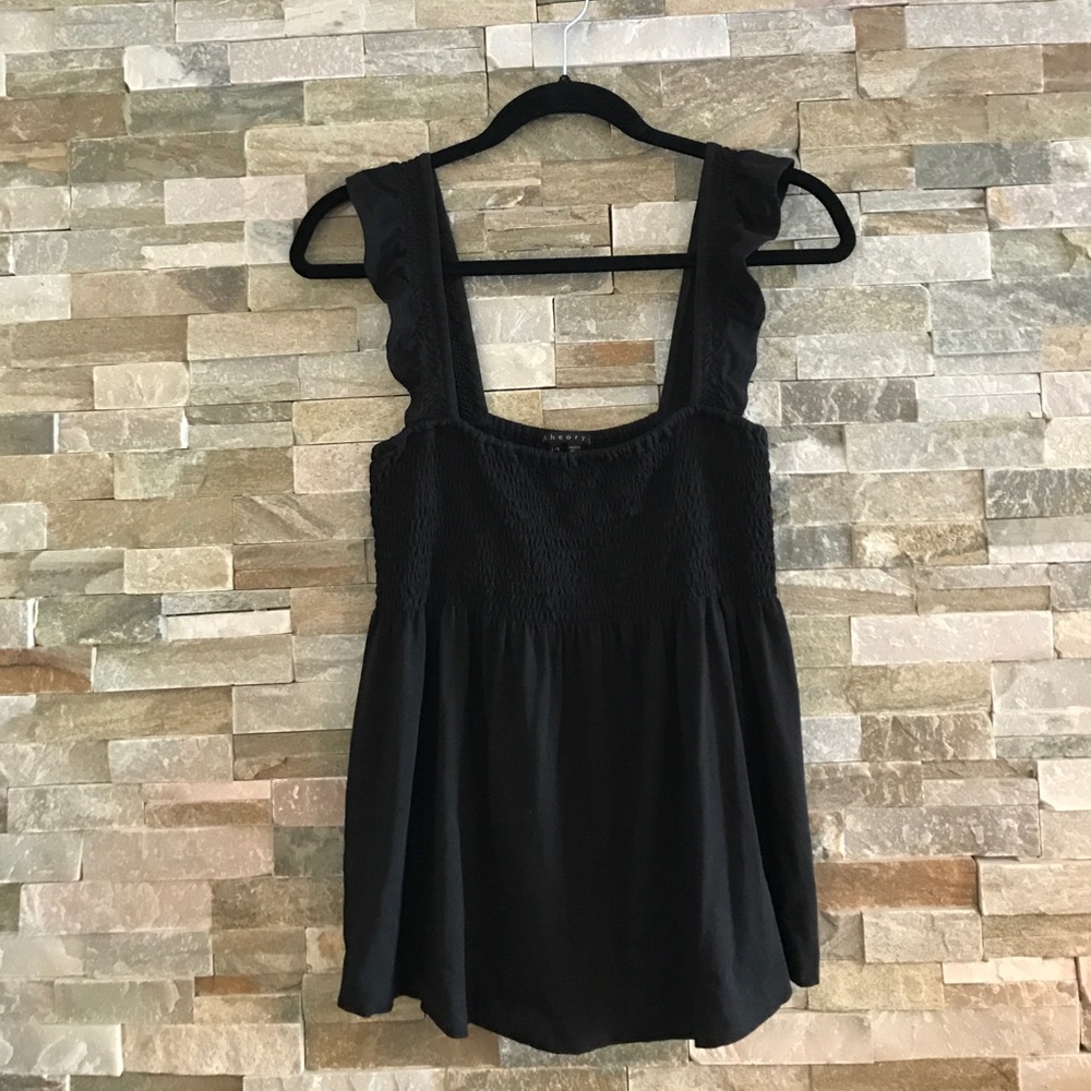 Theory flowy smocked tank -Black