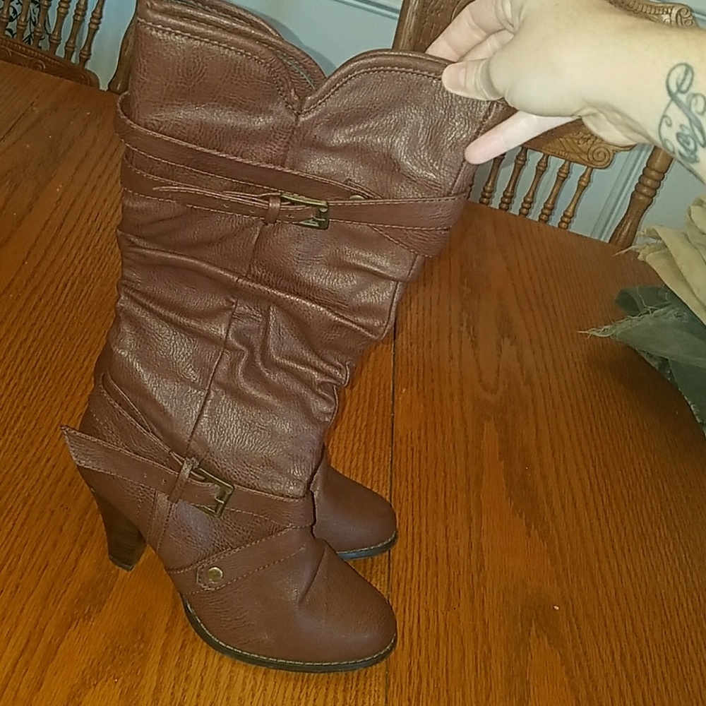 Brown high heel boots