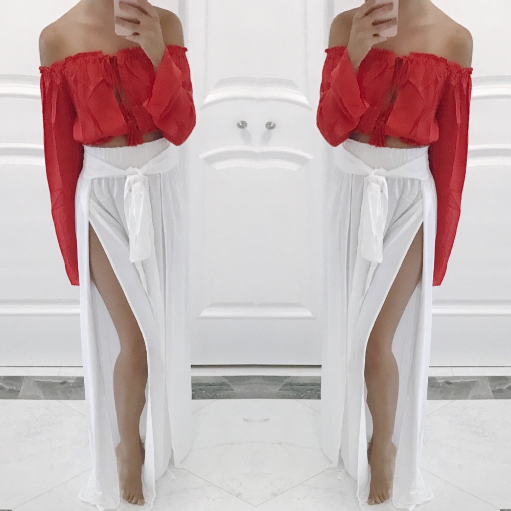 SOLD OUT ❌ Eli White Slit Skirt - Picture 2 of 6