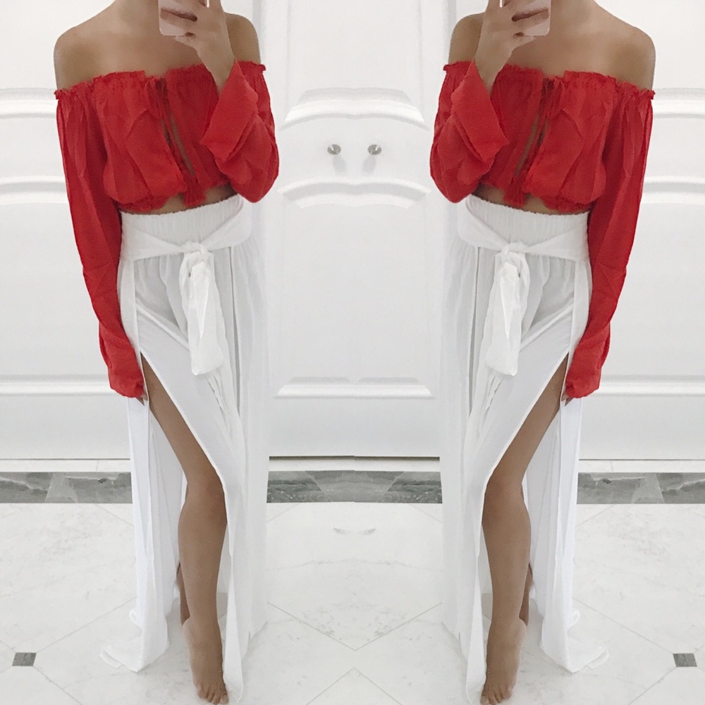 SOLD OUT ❌ Eli White Slit Skirt - Picture 4 of 6