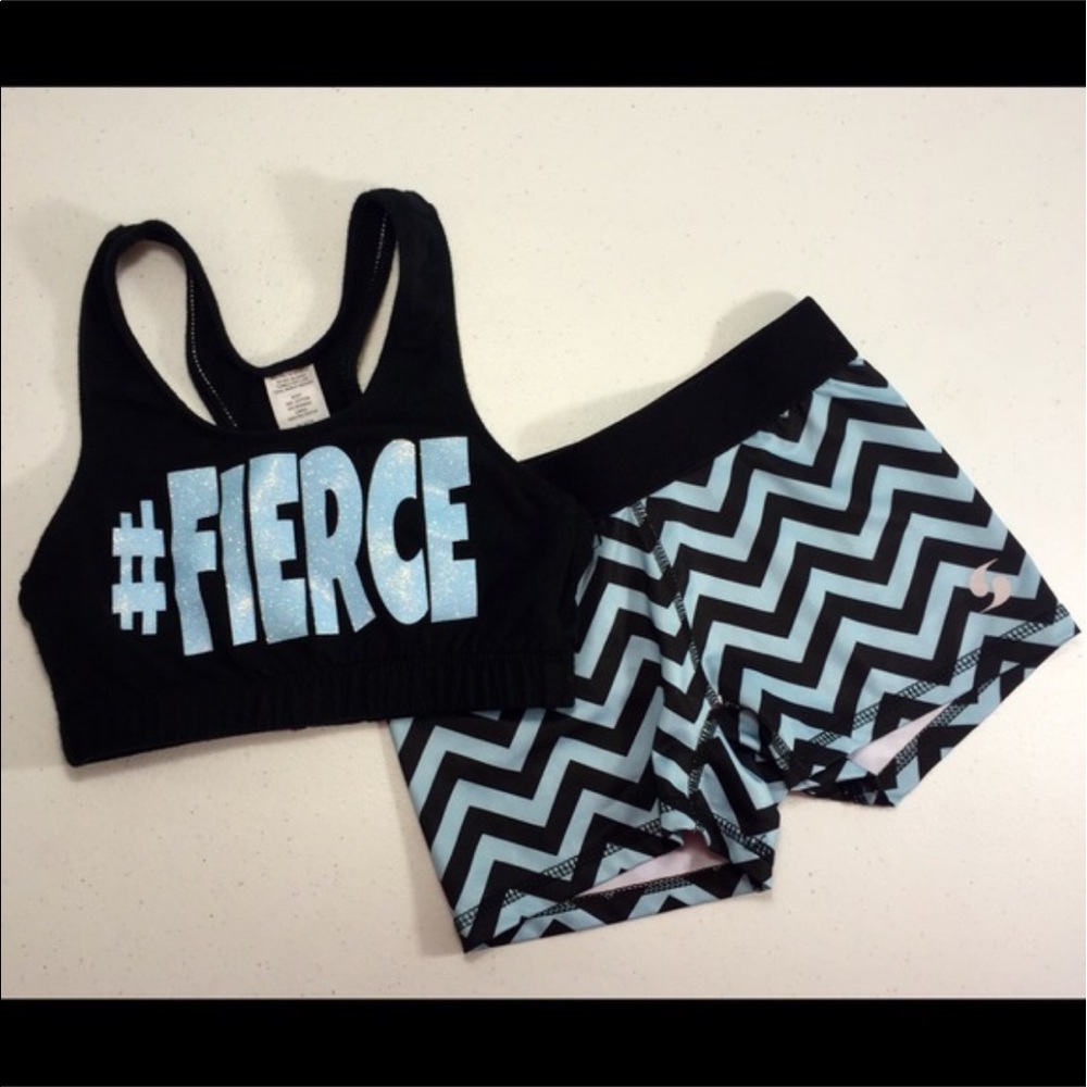Custom fierce sports bra and spandex shorts