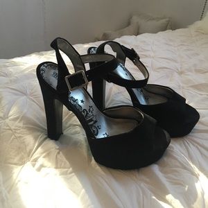 Black open toe platform heels sz 9