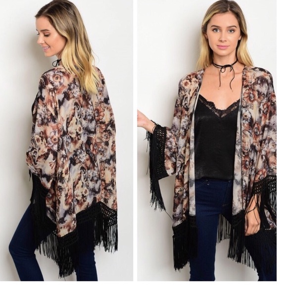 Tops - Floral Kimono with Fringe