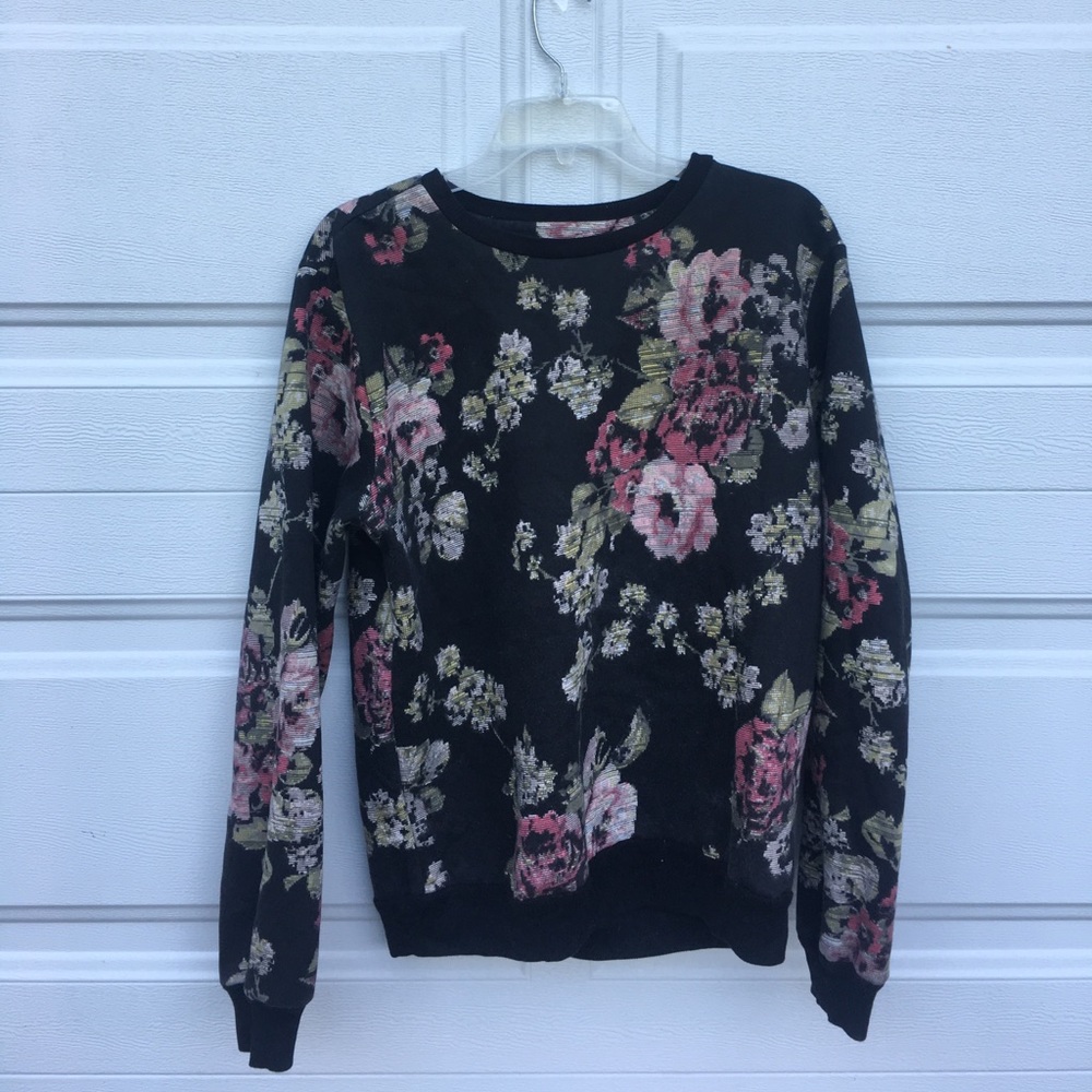 MENS floral black crewneck MEDIUM