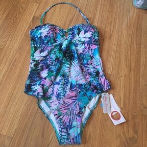 NWT strapless tropical print 1 piece bathing suit