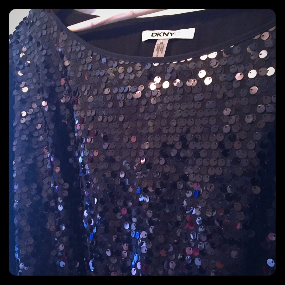 Gorgeous Black Sequin DKNY Cocktail Dress 2X 💖✨👗