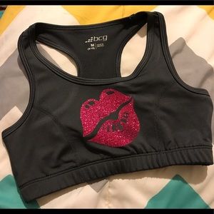 Custom made glitter kiss sports bra pink grey