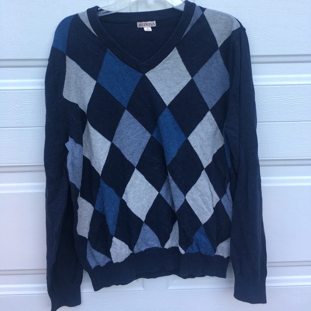 Diamond Pattern Blue Sweater Men's large