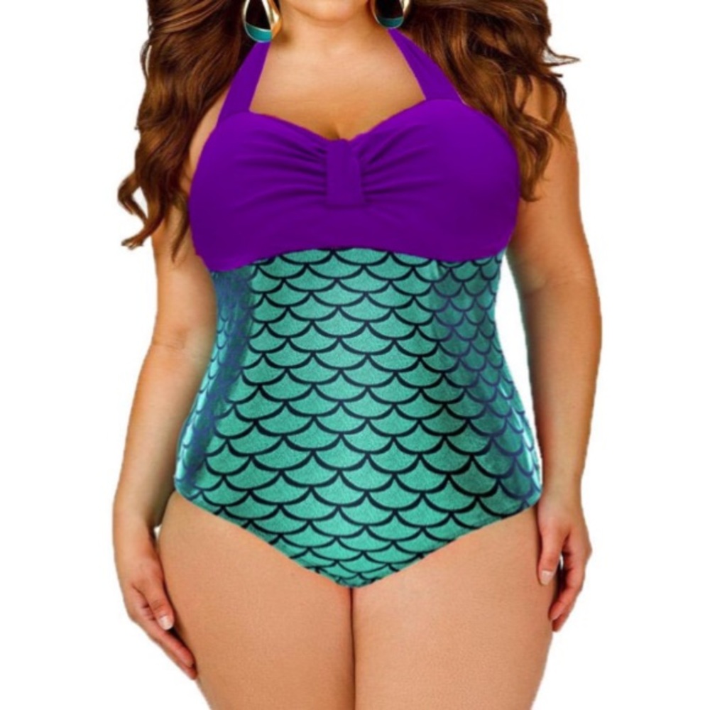 Trendy Purple Metallic One Piece Mermaid Swimsuit