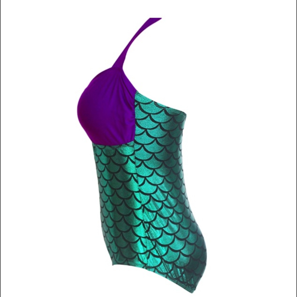 Trendy Purple Metallic One Piece Mermaid Swimsuit - Picture 2 of 4