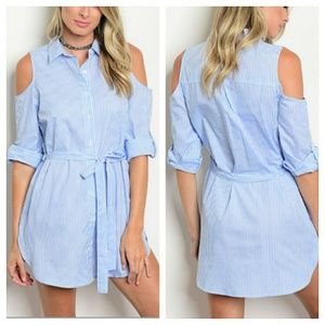 Cold Shoulder Poplin Shirt Dress