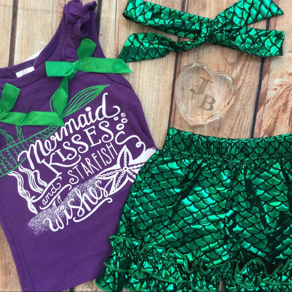 Girls Mermaid Wishes 3pc Outfit - Picture 3 of 3