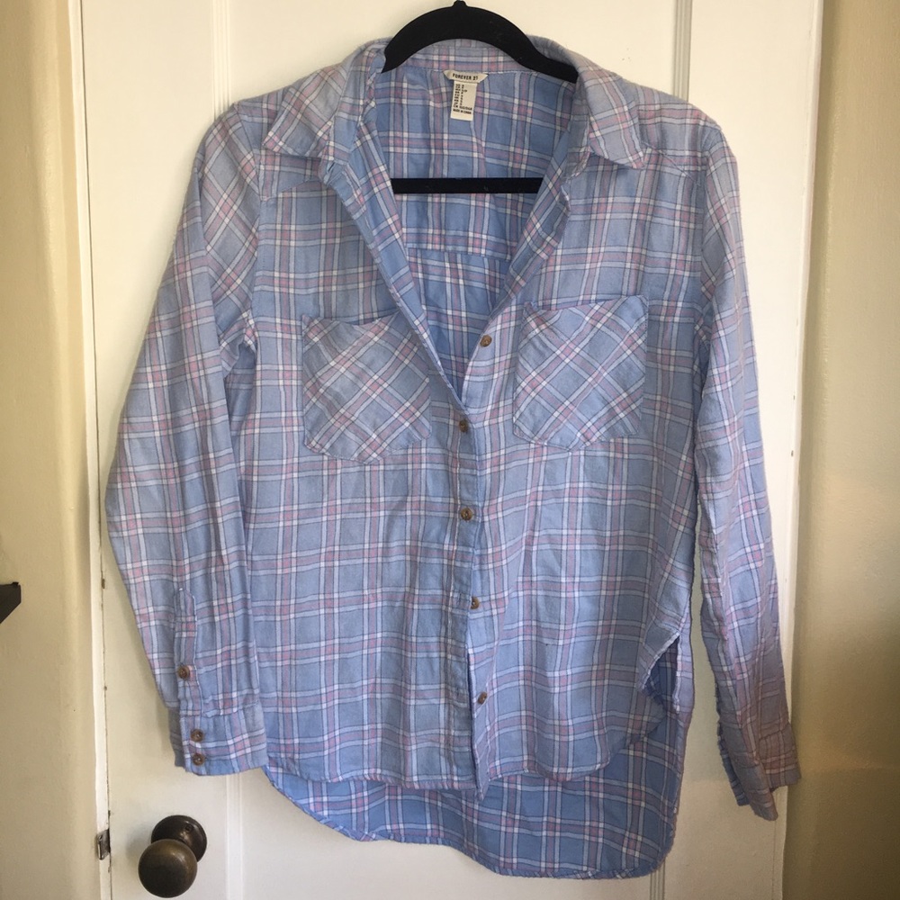 Never Worn Forever 21 Periwinkle and Pink Flannel