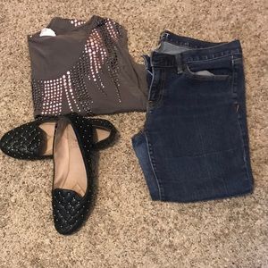 Small Free People Dolman sleeve grey studded top