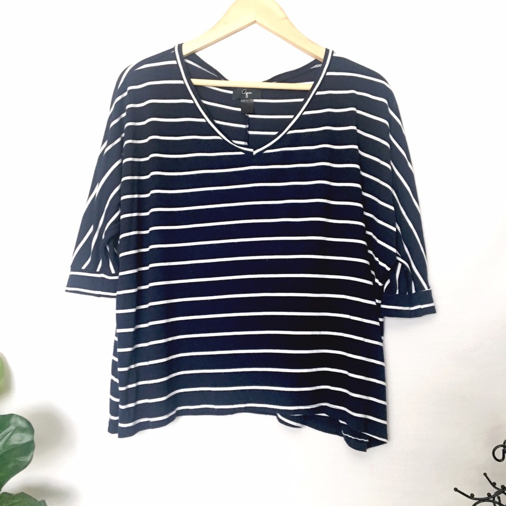 AQUA | Nautical Stripe Flowy Shirt Navy White M
