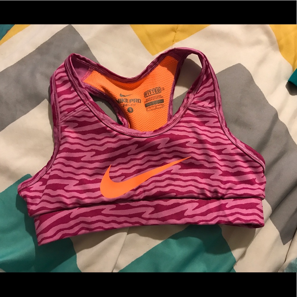 Nike pro dry fit sports bra purple and orange