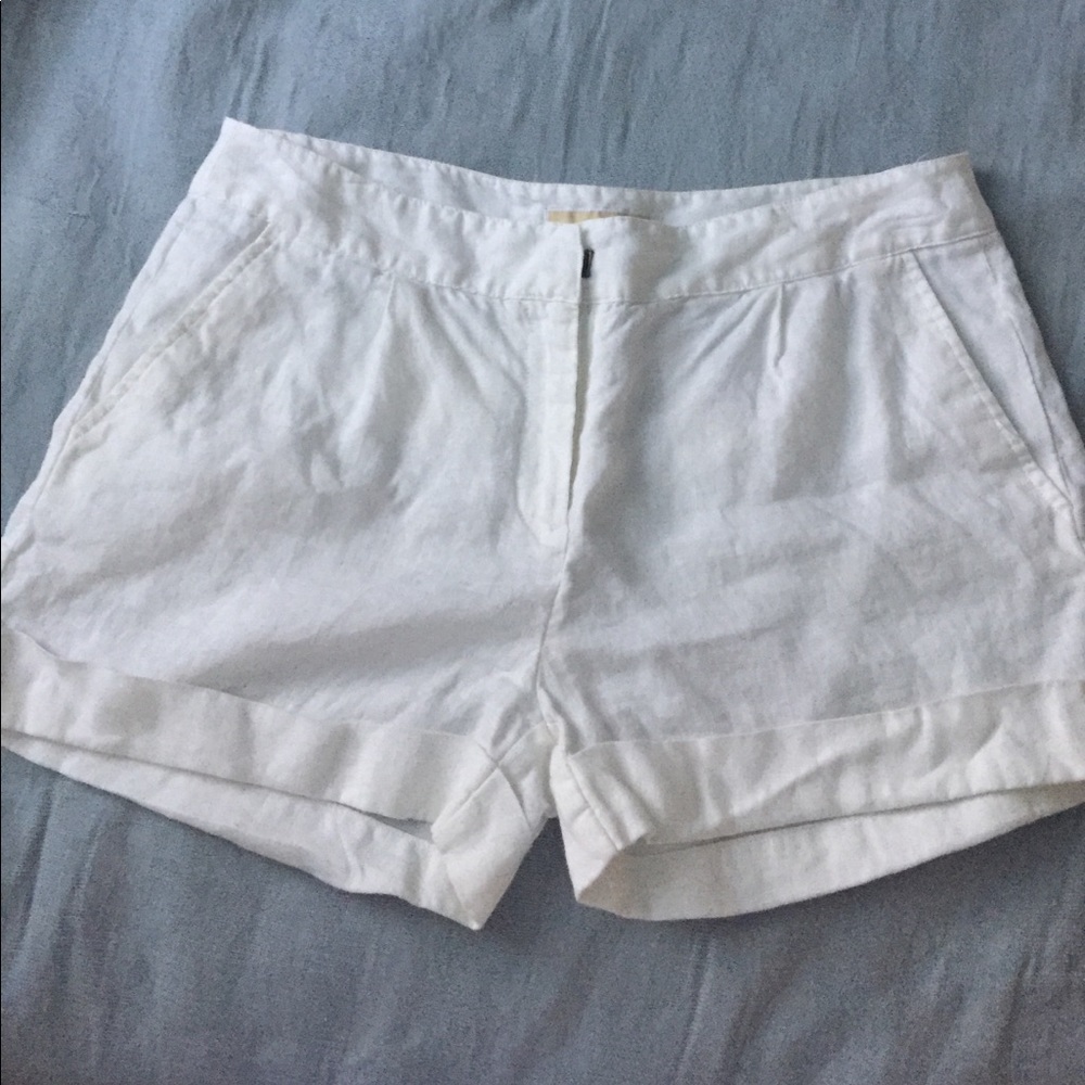 White linen shorts