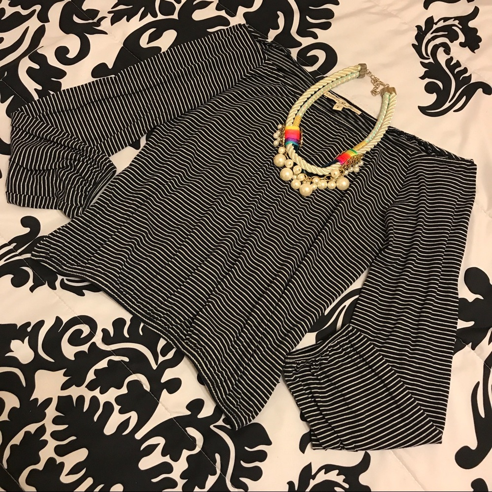 Off-shoulder Navy Blue & White Express Shirt