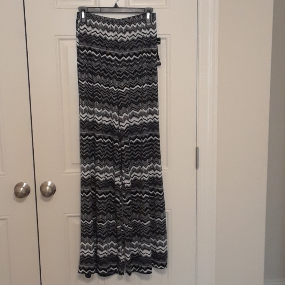 Wide Leg Palazzo Pant - White & Black Print