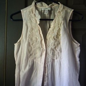Soft Pink Button Down Cotton Sleeveless Shirt