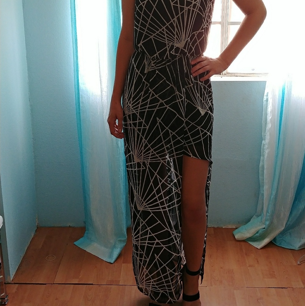 Black and white play on maxi dress