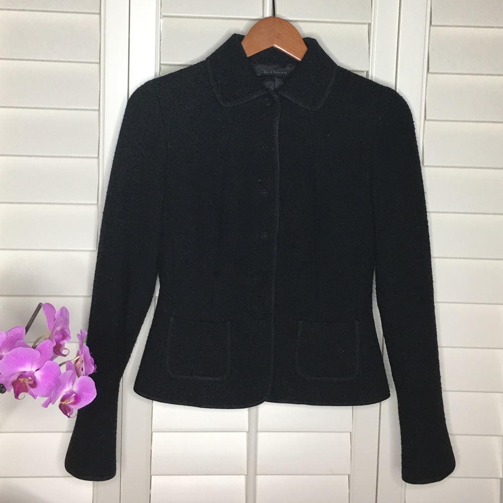 Size 4 ELIE TAHARI BLACK 6 BUTTON VIRGIN WOOL JKT
