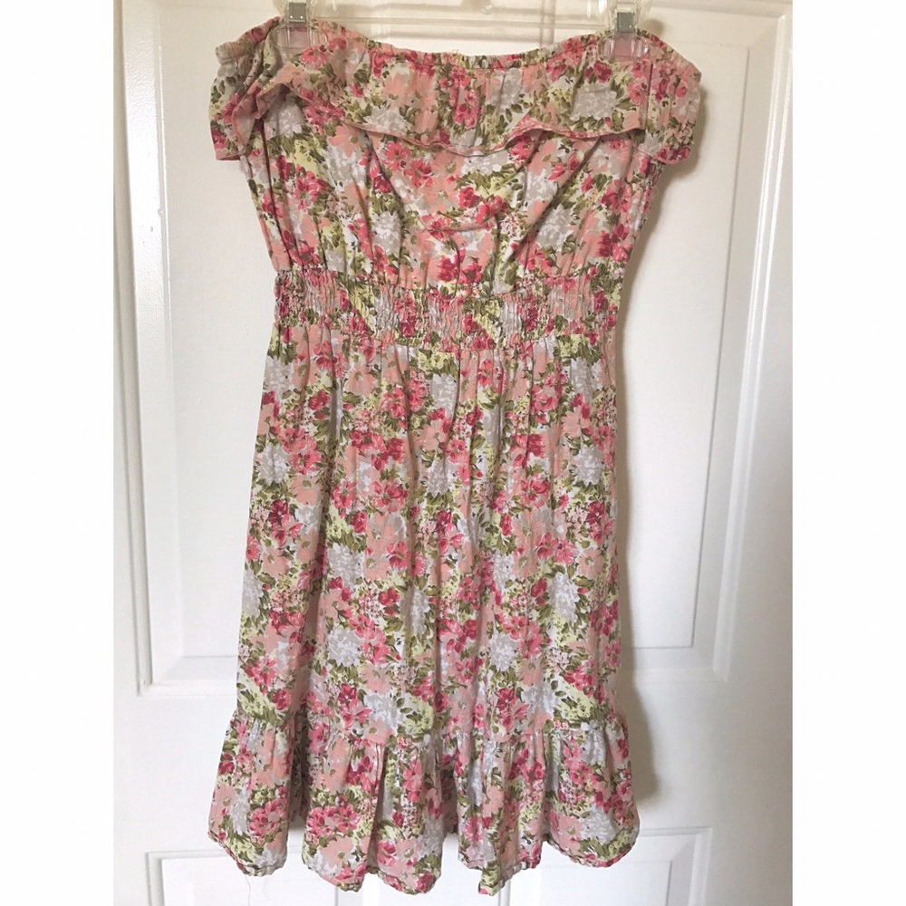 Pink Floral Strapless Dress