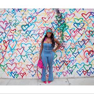 Denim Crop Top and Flared Denim Jeans Set